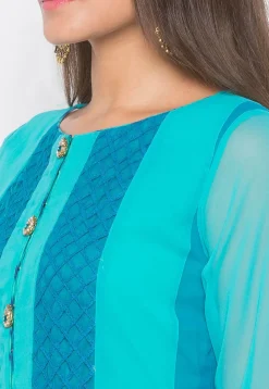 Embroidered Georgette Asymmetric Anarkali Kurta in Blue