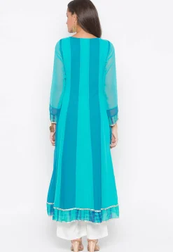 Embroidered Georgette Asymmetric Anarkali Kurta in Blue