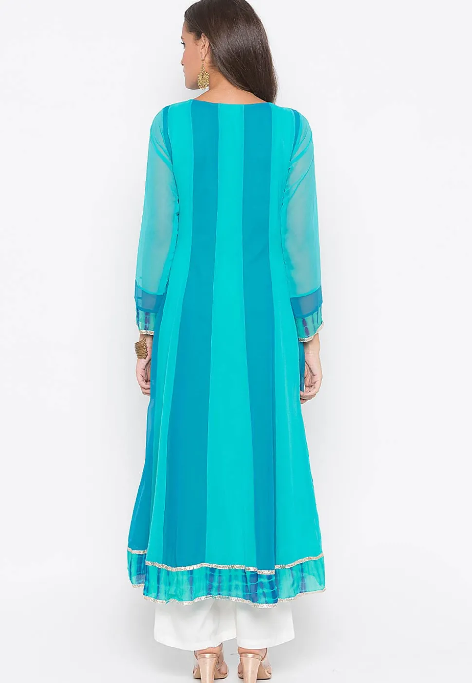 Embroidered Georgette Asymmetric Anarkali Kurta in Blue