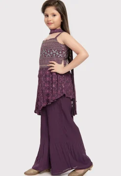Embroidered Georgette Asymmetric Pakistani Suit in Purple