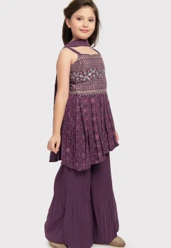 Embroidered Georgette Asymmetric Pakistani Suit in Purple
