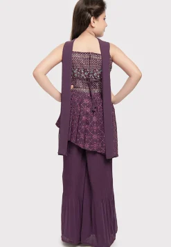 Embroidered Georgette Asymmetric Pakistani Suit in Purple