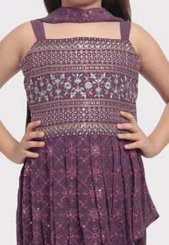 Embroidered Georgette Asymmetric Pakistani Suit in Purple