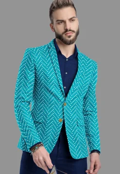 Embroidered Georgette Blazer in Turquoise