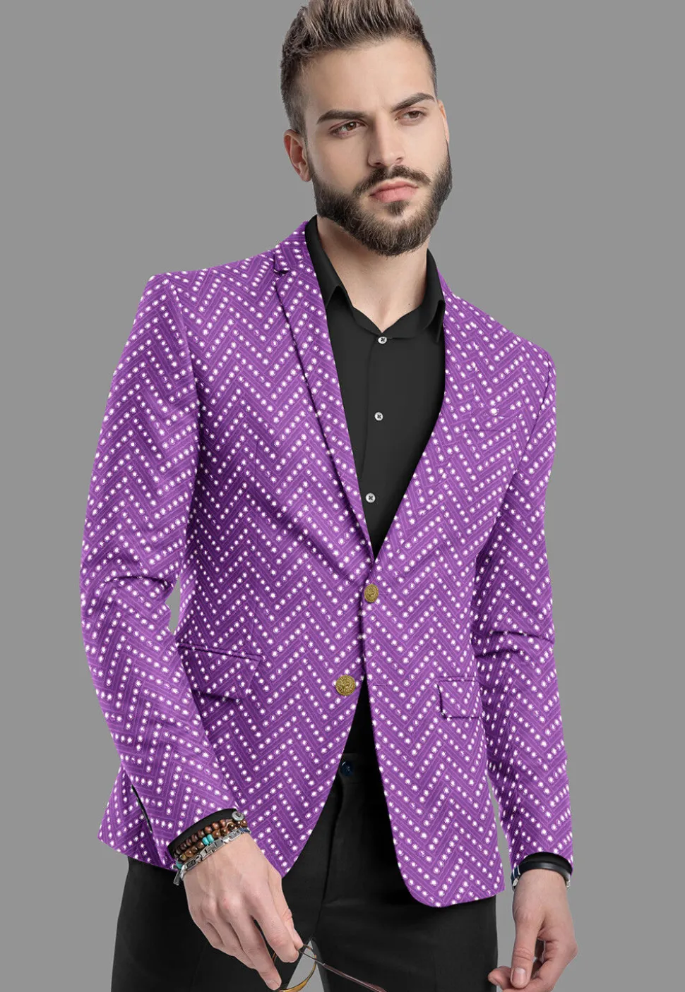 Embroidered Georgette Blazer in Purple