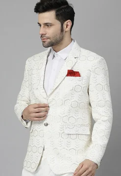 Embroidered Georgette Blazer in Off White