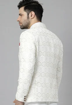 Embroidered Georgette Blazer in Off White