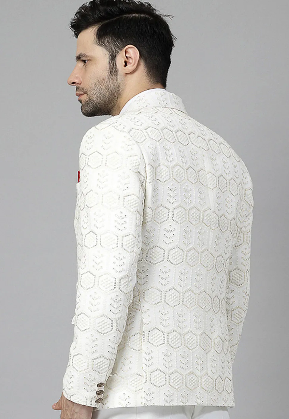 Embroidered Georgette Blazer in Off White