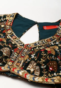 Embroidered Georgette Blouse in Dark Green