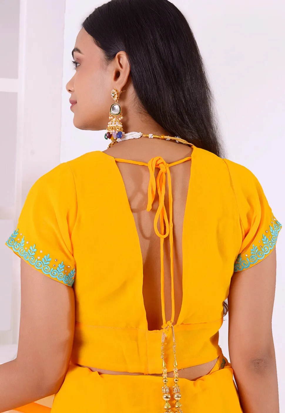 Embroidered Georgette Blouse in Yellow