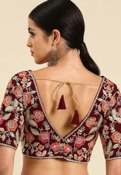 Embroidered Georgette Blouse in Maroon