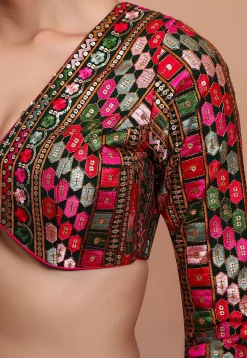 Embroidered Georgette Blouse in Dark Green