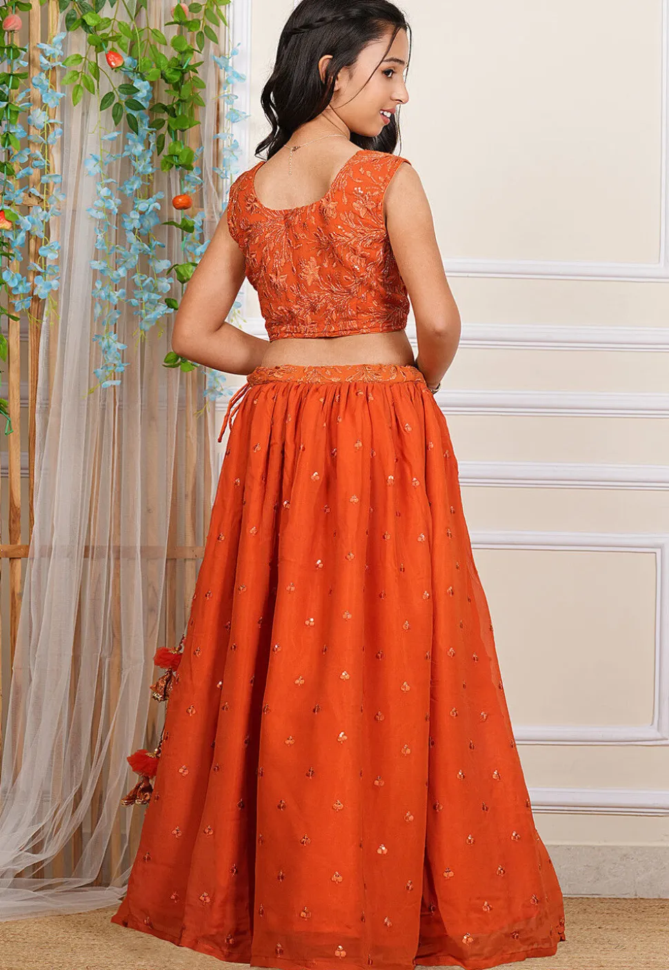 Embroidered Georgette Choli in Orange