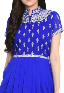 Embroidered Georgette Cowl Style Kurta in Royal Blue