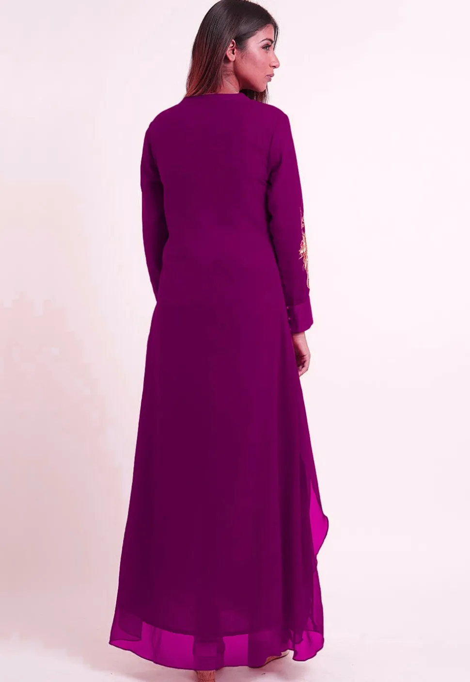 Embroidered Georgette Cowl Style Kurta in Magenta