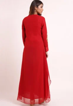 Embroidered Georgette Cowl Style Kurta in Red