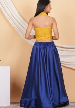 Embroidered Georgette Crop Top Set in Mustard
