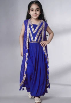 Embroidered Georgette Crop Top Set in Royal Blue