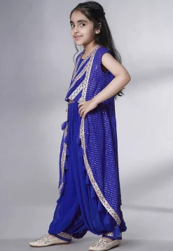 Embroidered Georgette Crop Top Set in Royal Blue