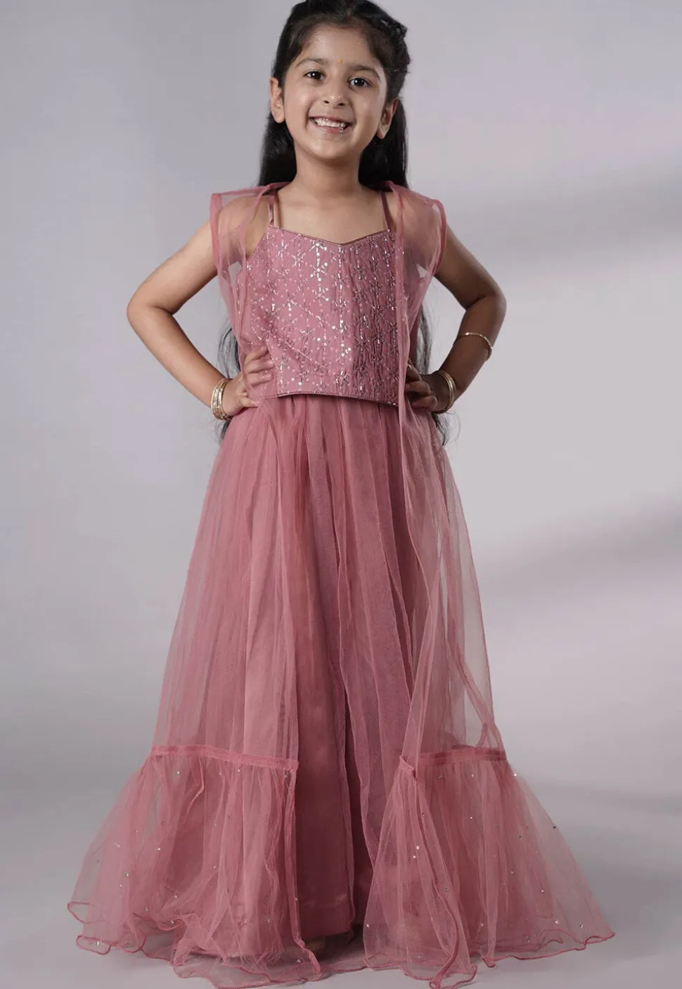 Embroidered Georgette Crop Top Set in Old Rose