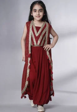 Embroidered Georgette Crop Top Set in Maroon