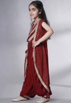 Embroidered Georgette Crop Top Set in Maroon
