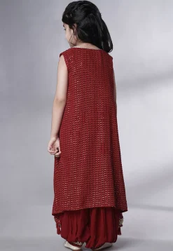 Embroidered Georgette Crop Top Set in Maroon