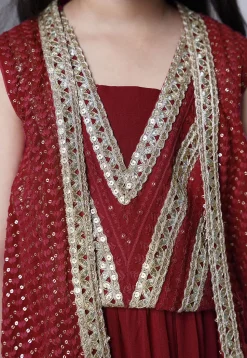 Embroidered Georgette Crop Top Set in Maroon