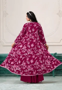 Embroidered Georgette Crop Top Set in Magenta