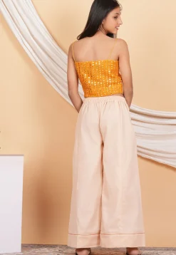 Embroidered Georgette Crop Top Set in Orange