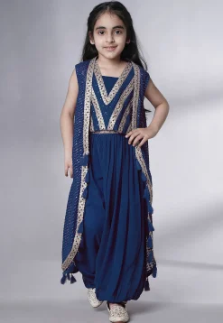 Embroidered Georgette Crop Top Set in Teal Blue
