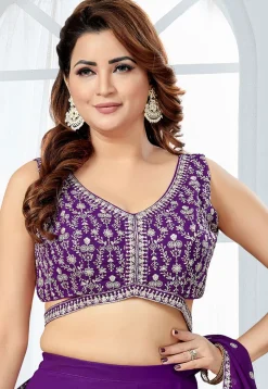 Embroidered Georgette Crop Top Set in Purple