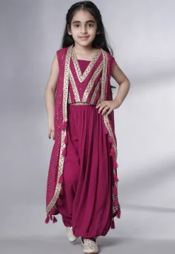 Embroidered Georgette Crop Top Set in Magenta