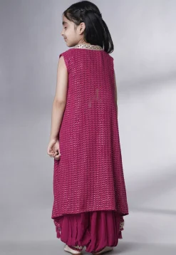 Embroidered Georgette Crop Top Set in Magenta