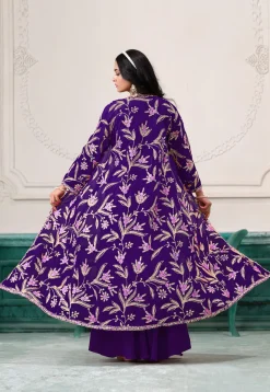 Embroidered Georgette Crop Top Set in Purple