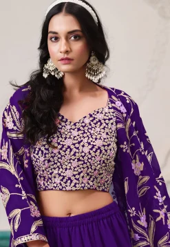 Embroidered Georgette Crop Top Set in Purple