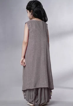 Embroidered Georgette Crop Top Set in Grey