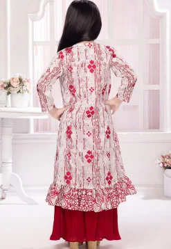 Embroidered Georgette Crop Top Set in Fuchsia