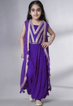 Embroidered Georgette Crop Top Set in Purple