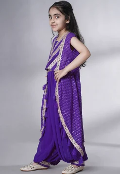 Embroidered Georgette Crop Top Set in Purple