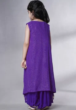 Embroidered Georgette Crop Top Set in Purple