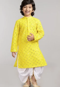 Embroidered Georgette Dhoti Kurta in Yellow