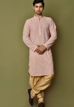 Embroidered Georgette Dhoti Kurta in Light Pink
