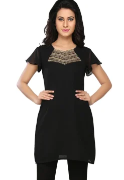 Embroidered Georgette Dress in Black