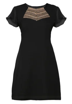 Embroidered Georgette Dress in Black