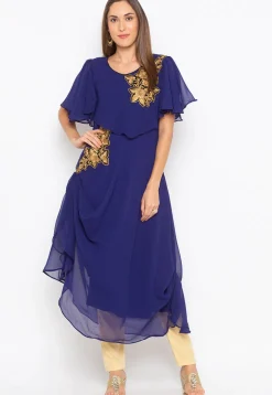 Embroidered Georgette Dress in Blue