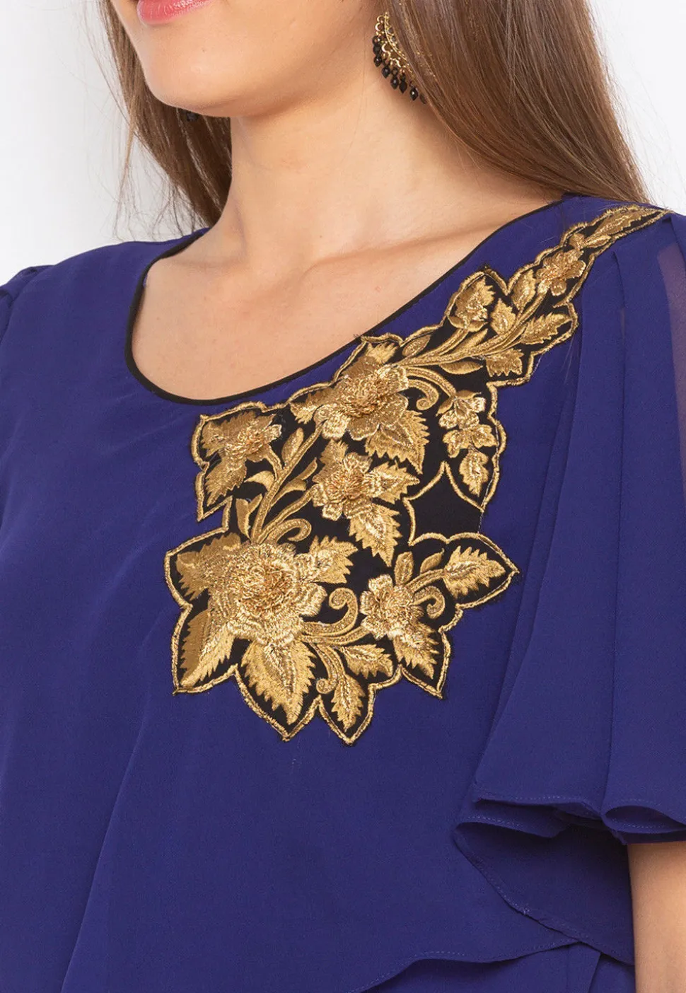 Embroidered Georgette Dress in Blue