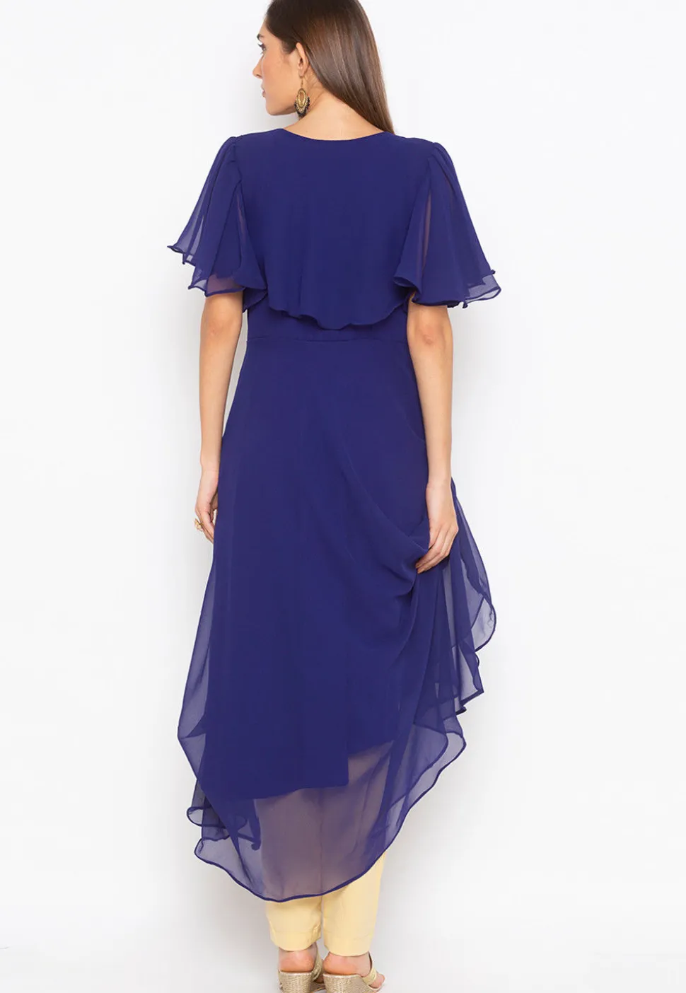 Embroidered Georgette Dress in Blue