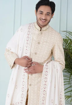 Embroidered Georgette Dupatta in Off White