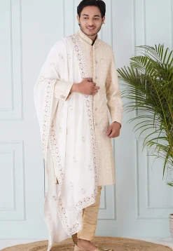 Embroidered Georgette Dupatta in Off White